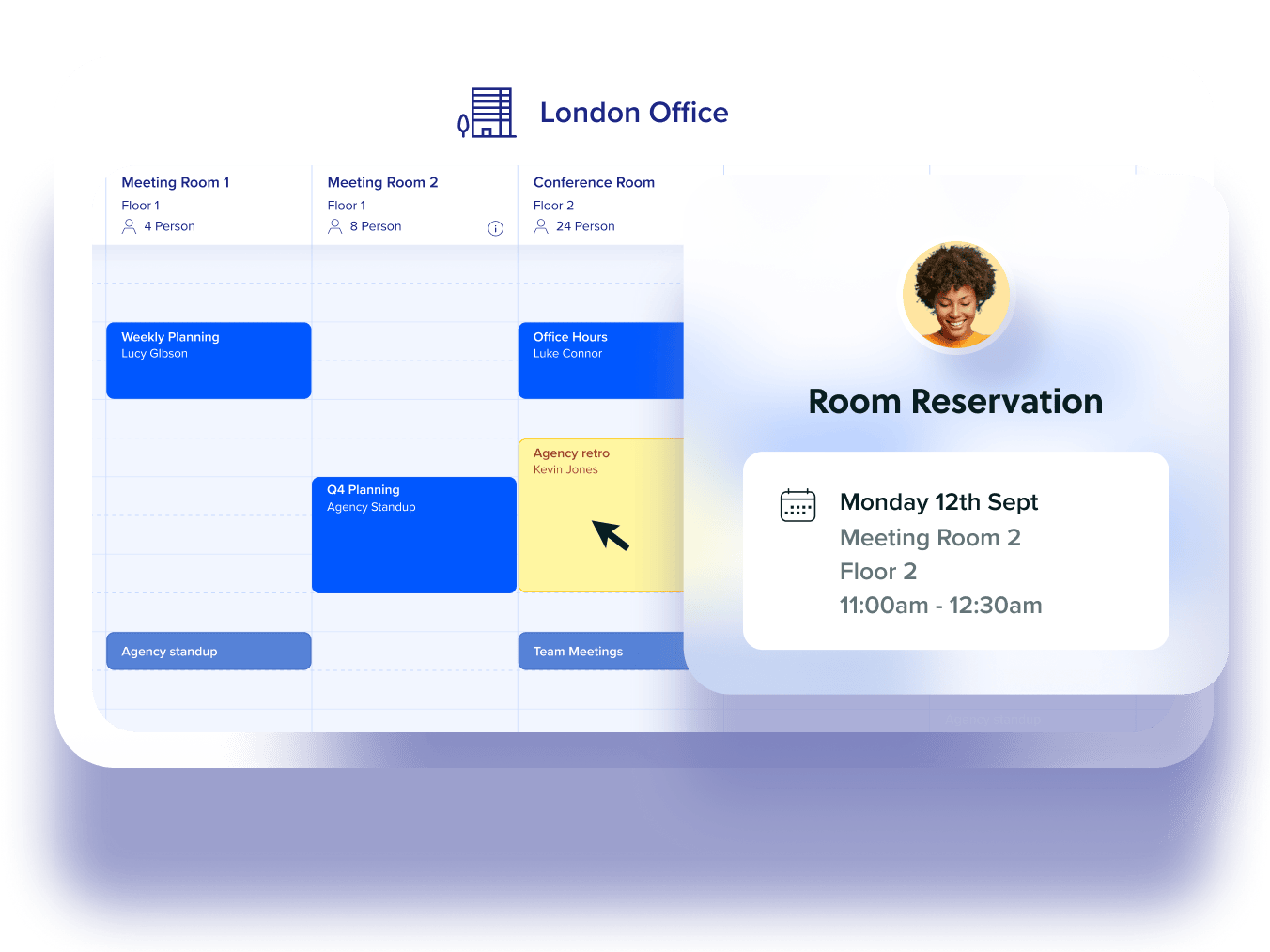 Meeting room reservation across London and Manchester offices